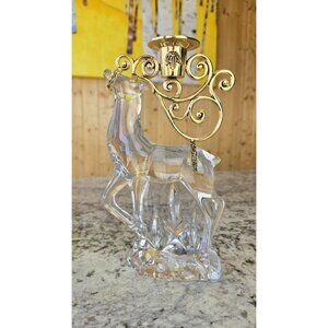 Vintage Gorham Reindeer Crystal Taper Christmas Candle Holder Centerpiece